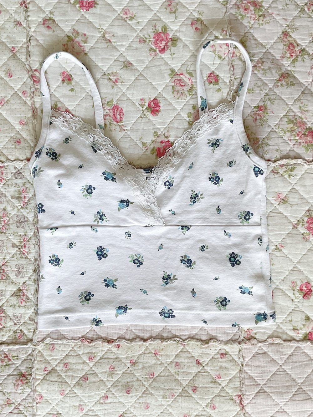 White Floral Lace Trim Camisole